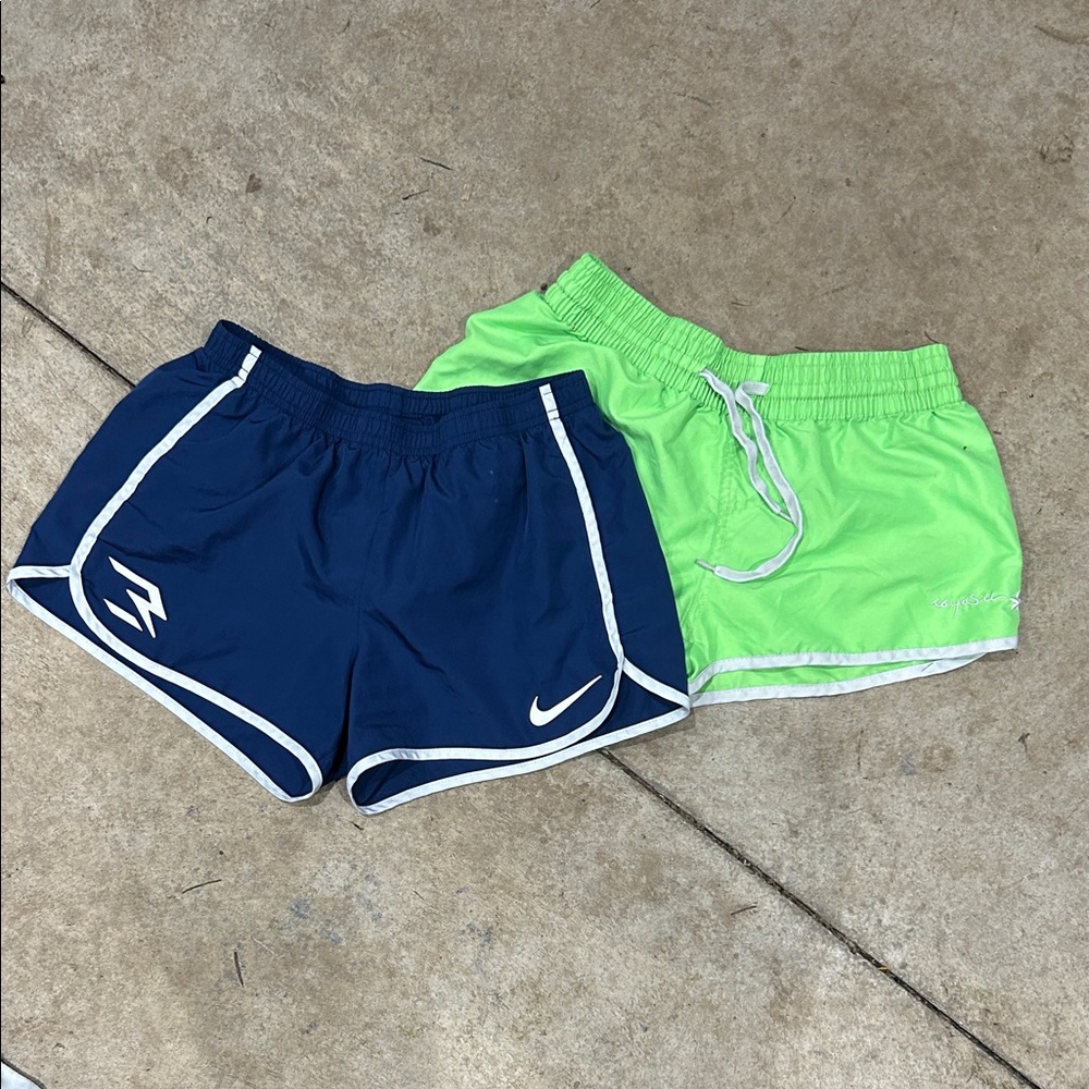 Nike Navy and Lime Green Athletic Shorts Set
